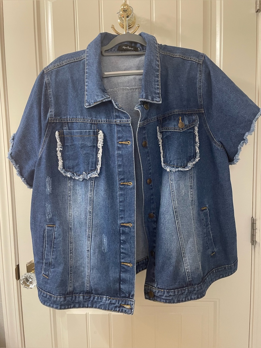 Casual Short-Sleeve Denim Jacket - Blue